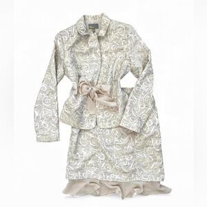 Vintage cream silk two-piece blazer and skirt set